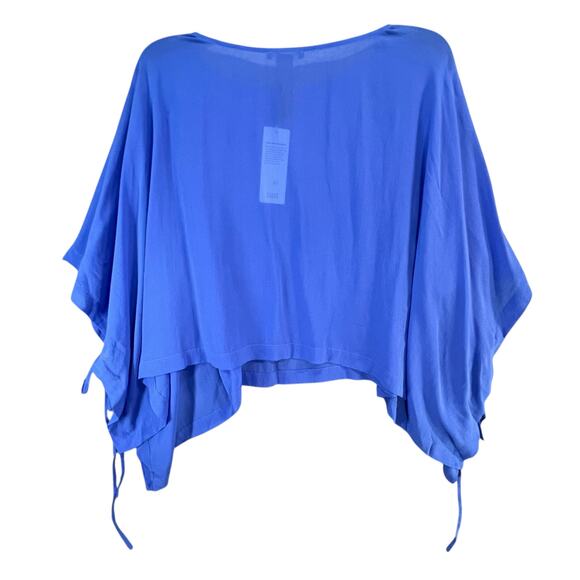 Eileen Fisher Silk Georgette Poncho L Blue Sheer Cropped Boxy Ethereal Luxury - Picture 3 of 10